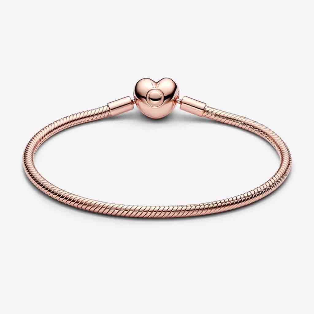 PANDORA : Pandora Moments Heart Clasp Snake Chain Bracelet in Rose Gold - Image 2