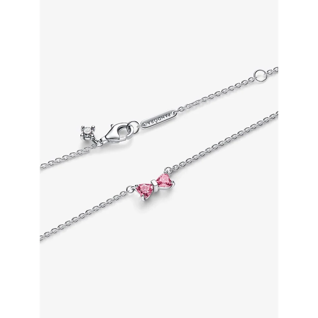 PANDORA : Pink Bow Pendant Necklace - Image 3