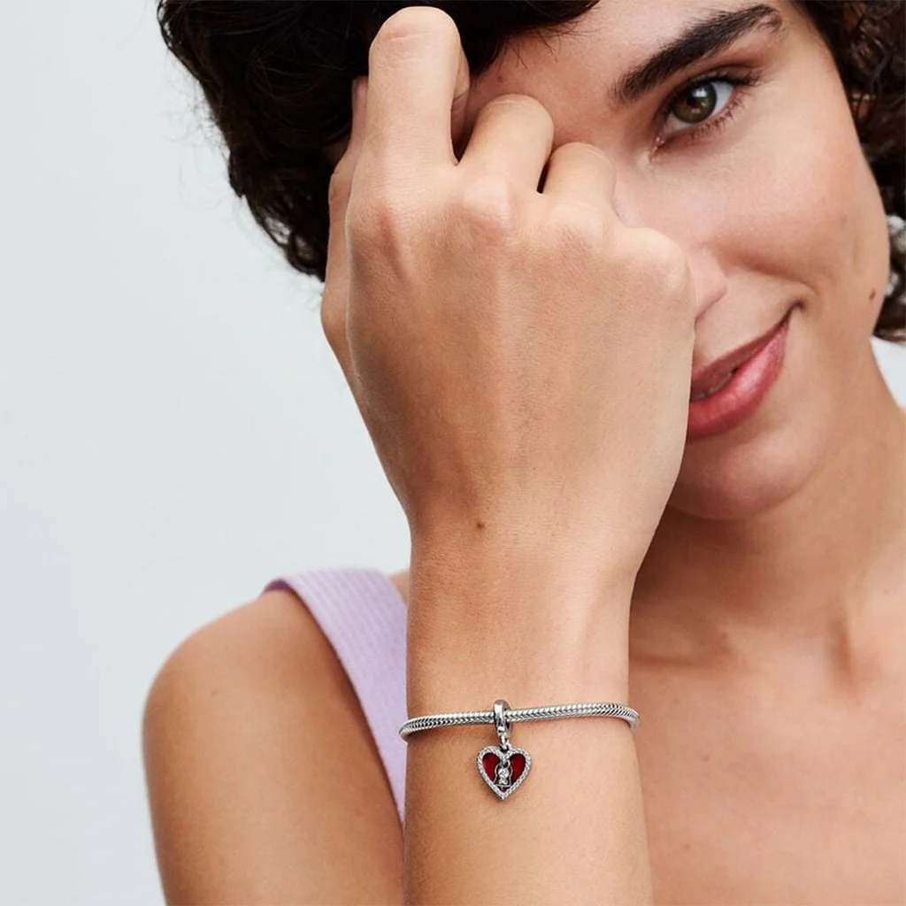 PANDORA : Red Heart & Keyhole Double Dangle Charm in Sterling Silver - Image 3