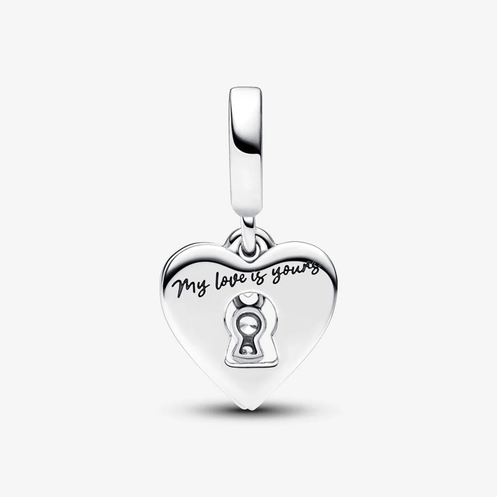 PANDORA : Red Heart & Keyhole Double Dangle Charm in Sterling Silver - Image 4