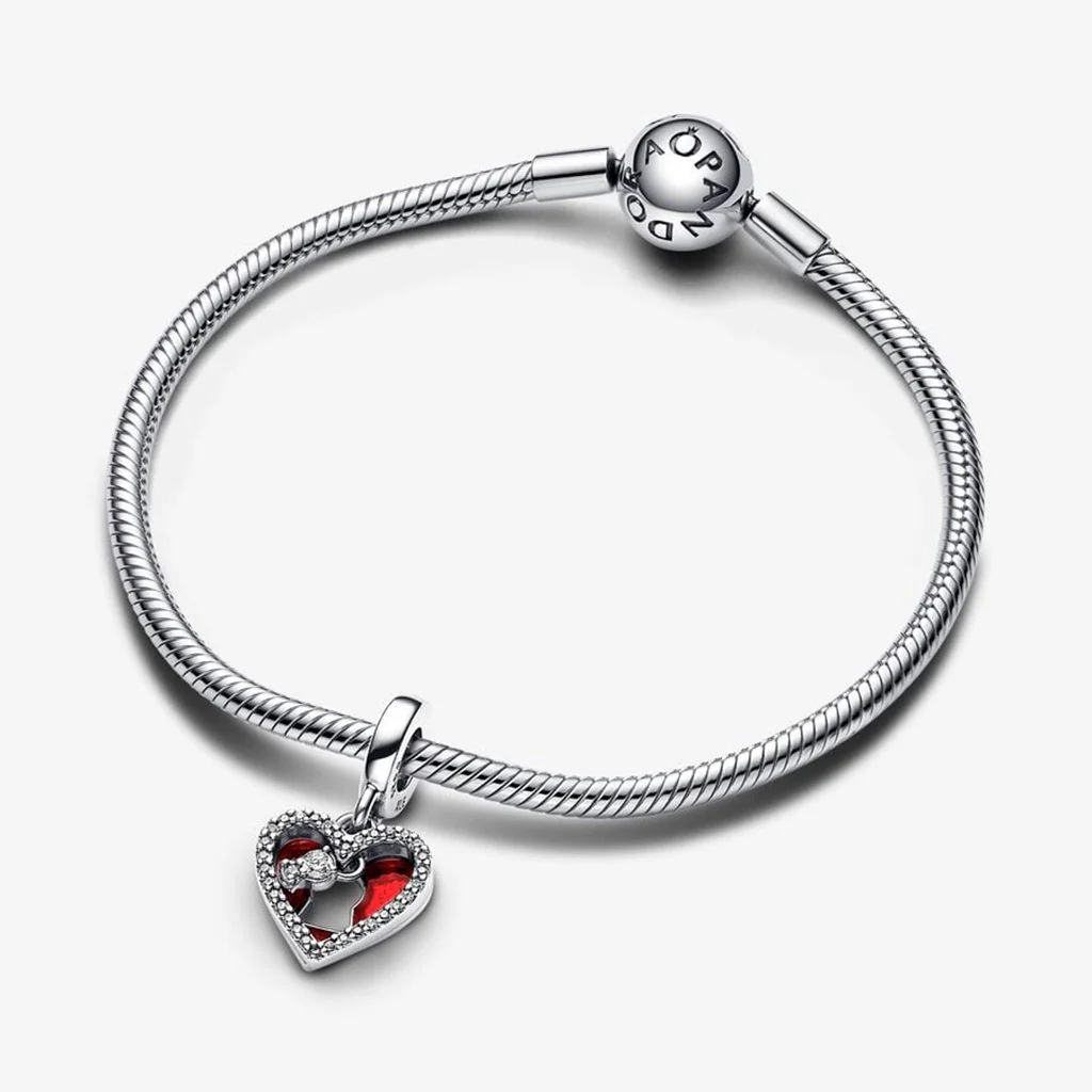 PANDORA : Red Heart & Keyhole Double Dangle Charm in Sterling Silver - Image 5