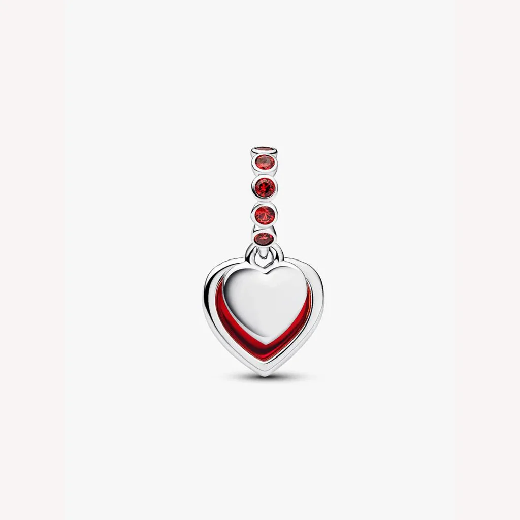 Pandora : Red Murano Glass Heart Double Dangle Charm - Image 2