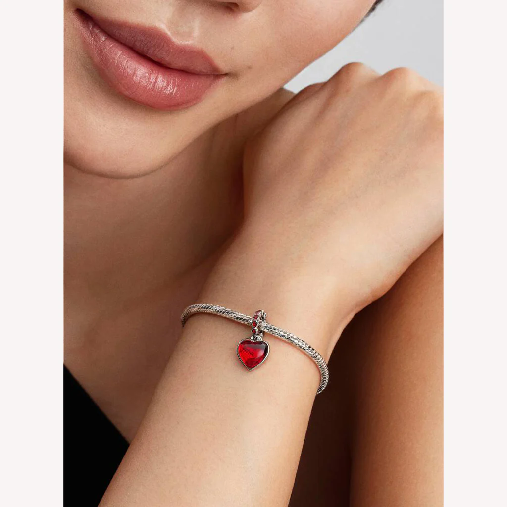 Pandora : Red Murano Glass Heart Double Dangle Charm - Image 4