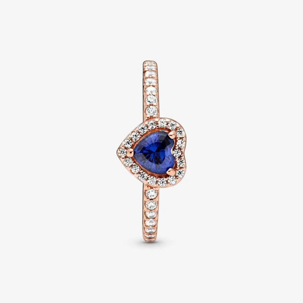 PANDORA : Sparkling Blue Elevated Heart Ring - 14k Rose gold-plated - Image 5