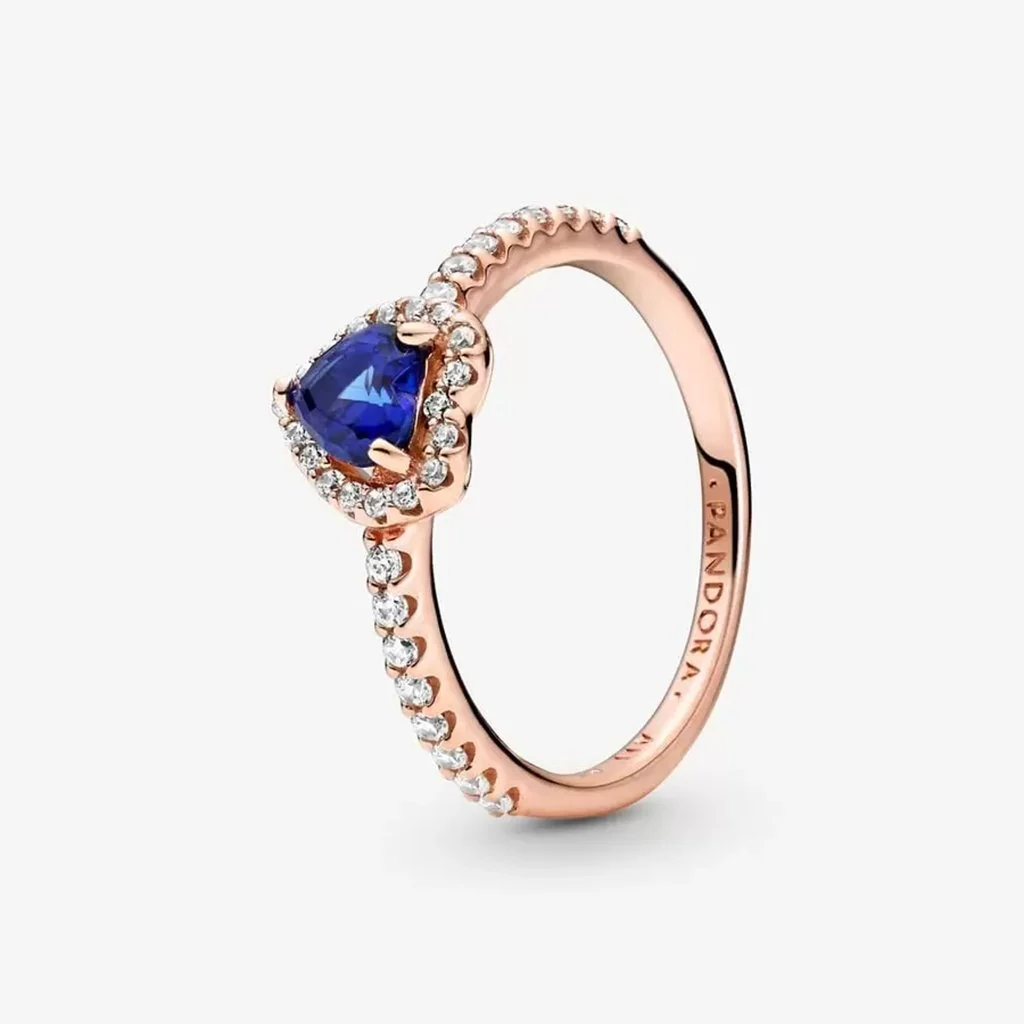 PANDORA : Sparkling Blue Elevated Heart Ring - 14k Rose gold-plated - Image 6