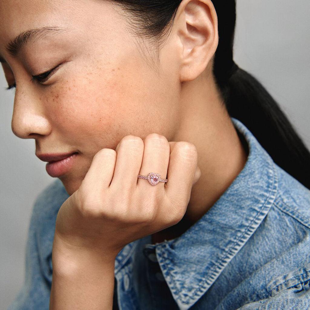 PANDORA : Sparkling Elevated Heart Ring - Pink - Image 2