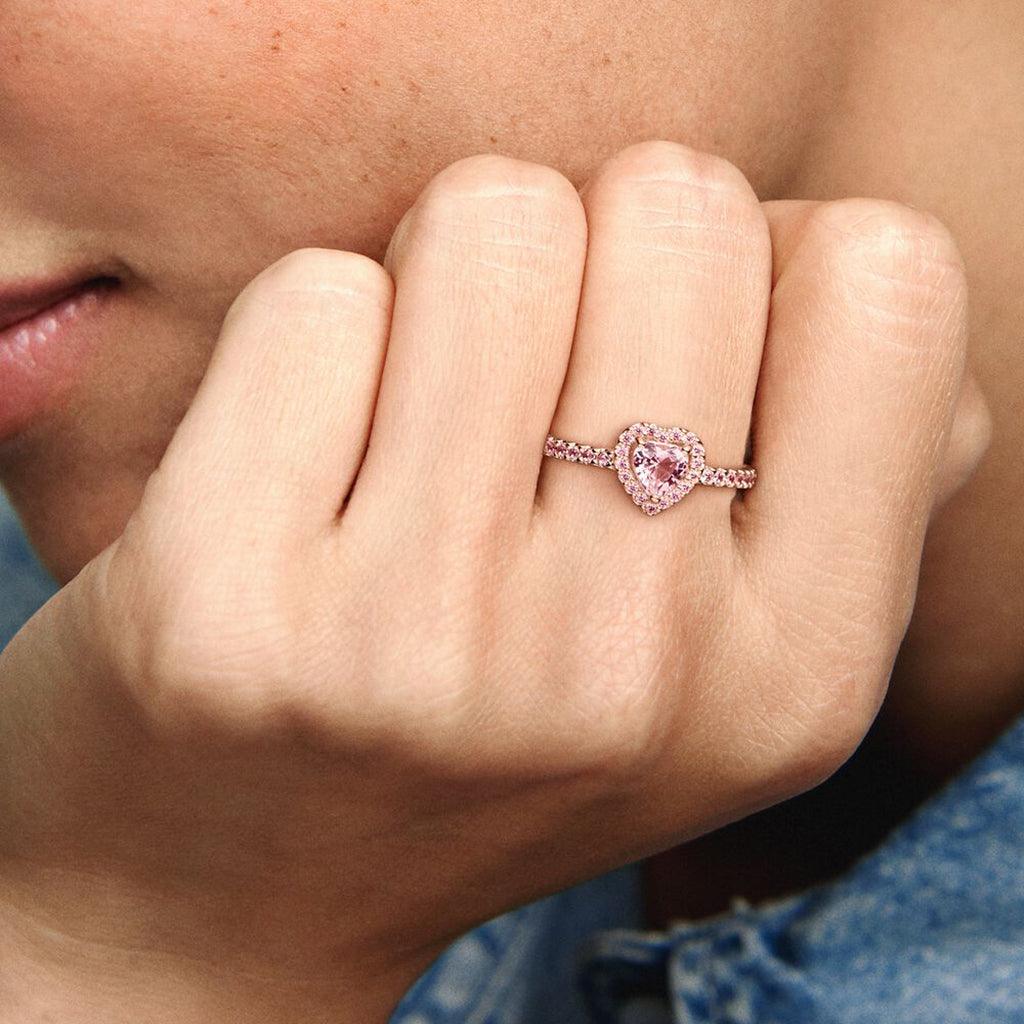 PANDORA : Sparkling Elevated Heart Ring - Pink - Image 3
