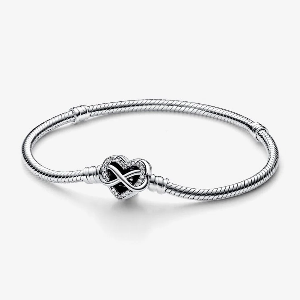 PANDORA : Sparkling Infinity Heart Clasp Snake Chain Bracelet