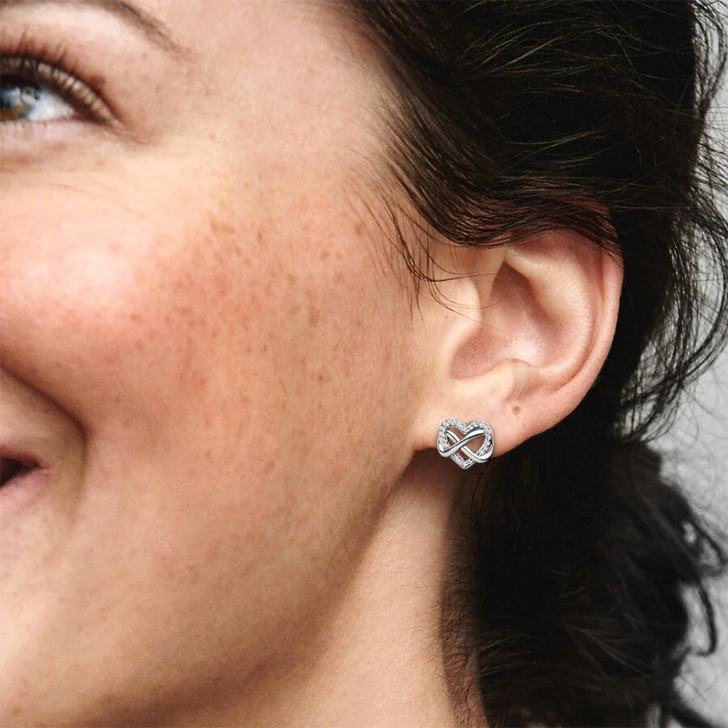 PANDORA : Sparkling Infinity Heart Stud Earrings - Image 3