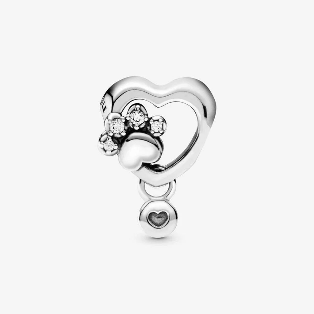 PANDORA : Sparkling Paw Print & Heart Charm - Image 3