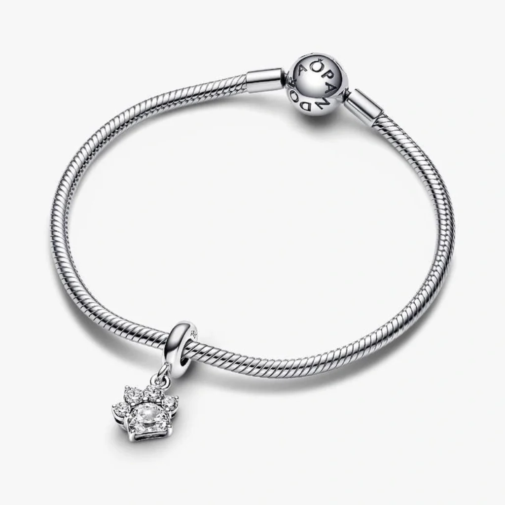 Pandora : Sparkling Pet Paw Print Dangle Charm - Sterling Silver - Image 3