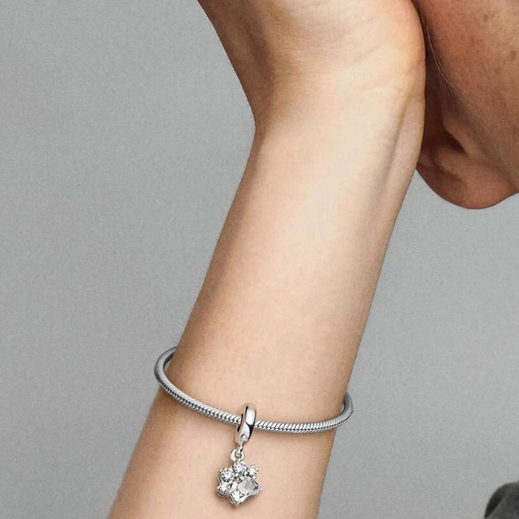 Pandora : Sparkling Pet Paw Print Dangle Charm - Sterling Silver - Image 4