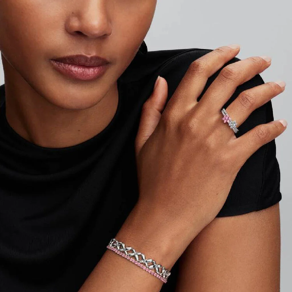 Pandora : Sparkling Pink Flower Ring - Image 3