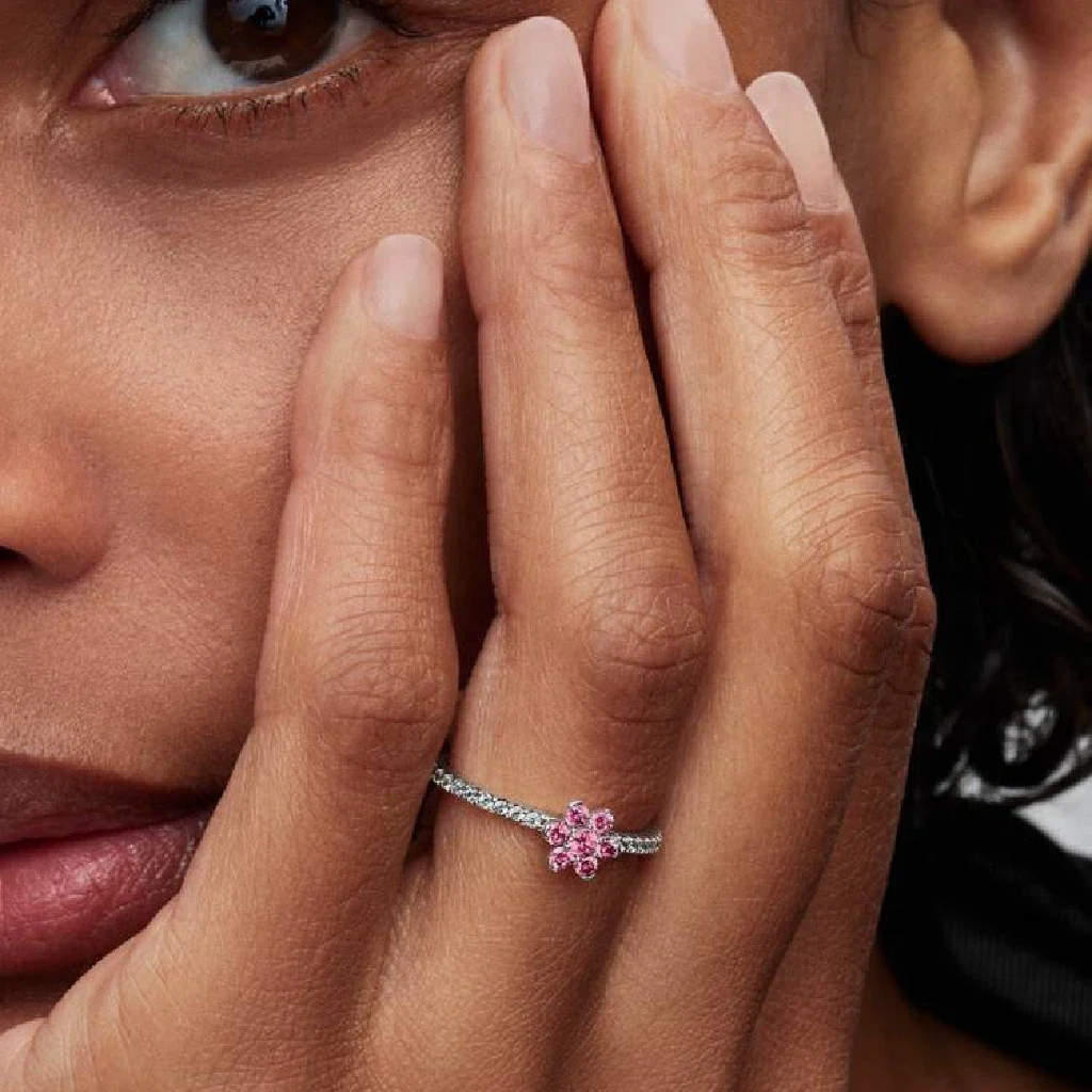 Pandora : Sparkling Pink Flower Ring - Image 4