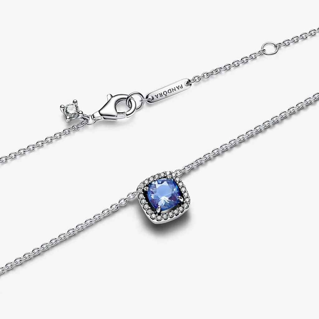 PANDORA : Sparkling Square Blue Halo Pendant Necklace - Image 5