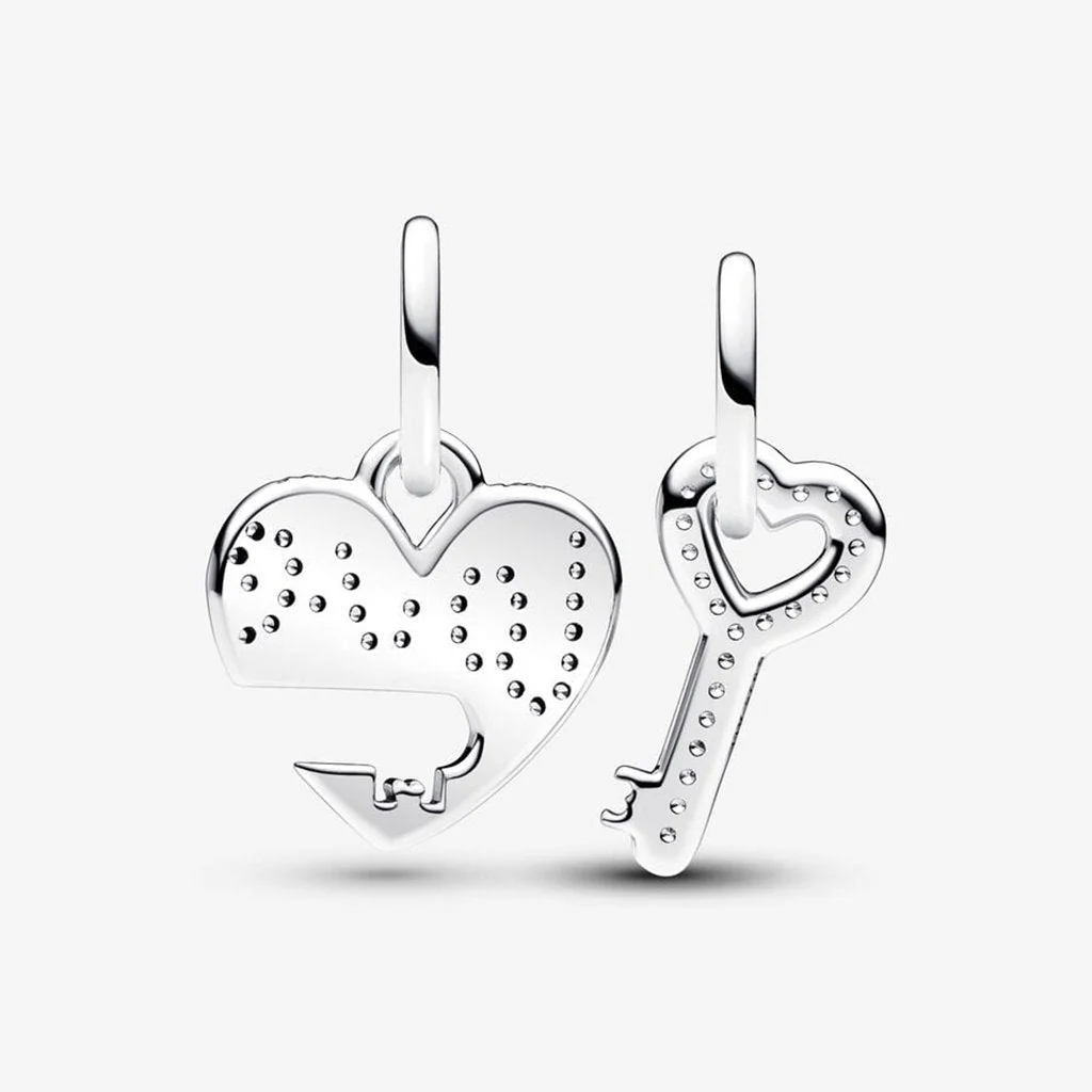 PANDORA : Splittable Heart & Key Dangle Charm in Sterling Silver - Image 2