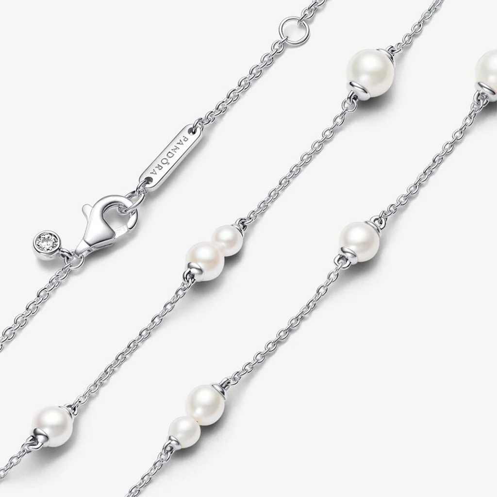PANDORA : Treated Freshwater Cultured Pearl Station Chain Necklace - Sterling Silver - Image 2
