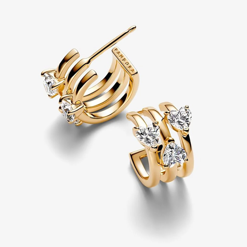 PANDORA : Triple Heart Hoop Earrings - Gold - Image 3