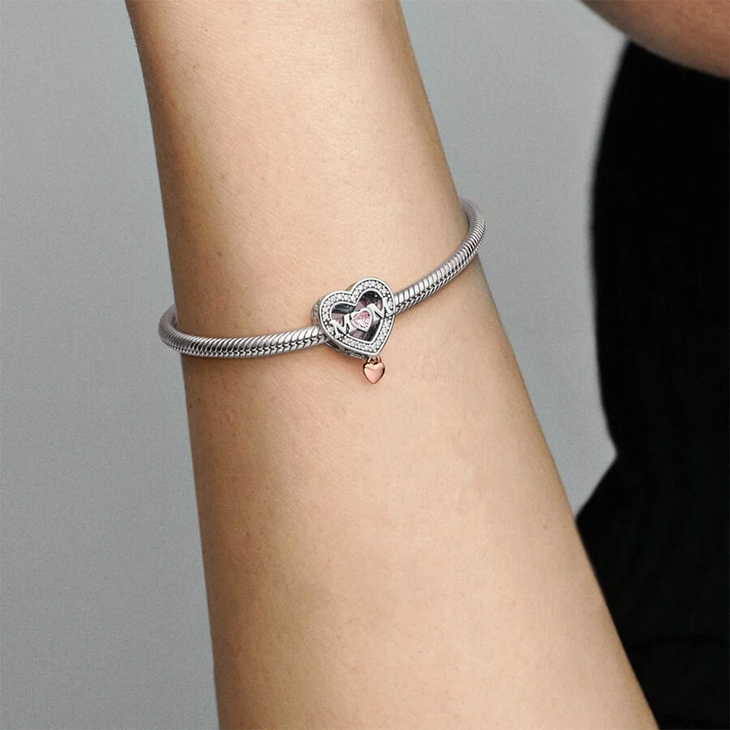 PANDORA : Two-tone Openwork Mom & Heart Charm - Image 3