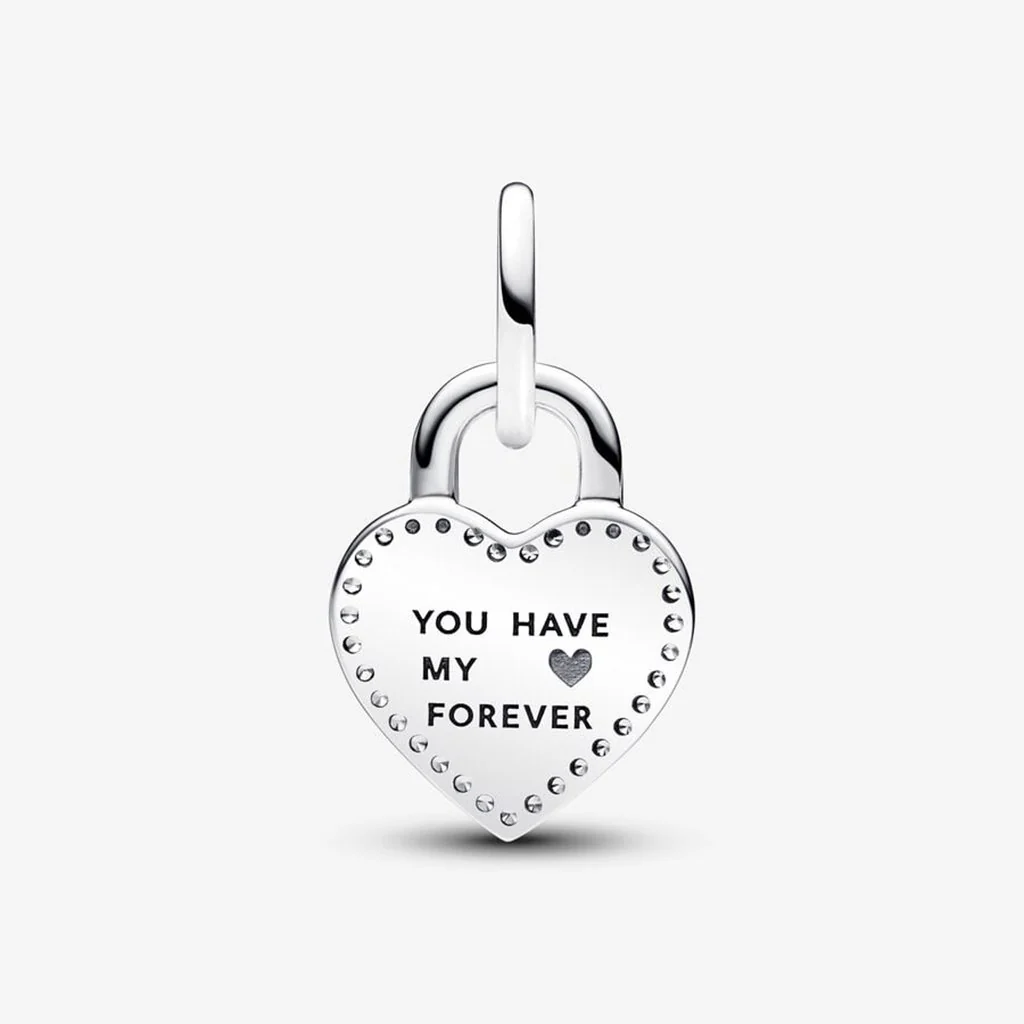PANDORA : Two-tone Twistable Heart Padlock Double Dangle Charm - Sterling silver and 14k Rose gold-plated unique metal blend - Image 5