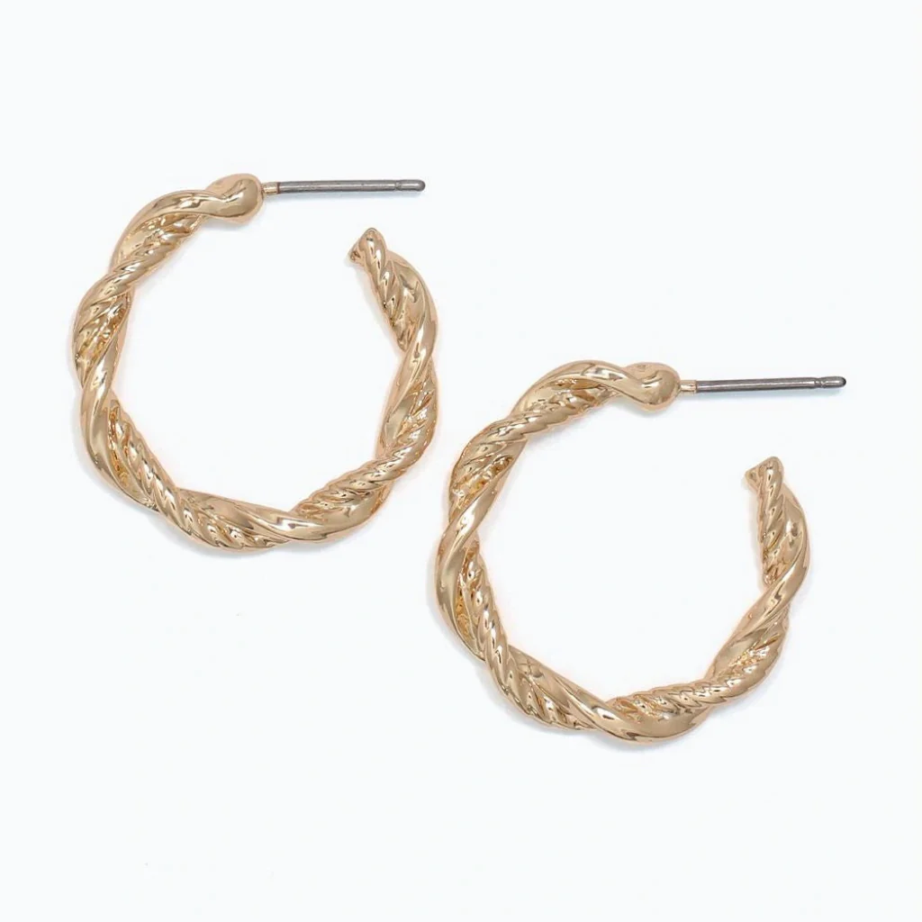 Periwinkle :  Gold Textured Twist Hoops Earrings