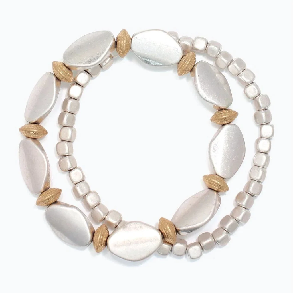 Periwinkle : Matte silver beads with gold accents Bracelet