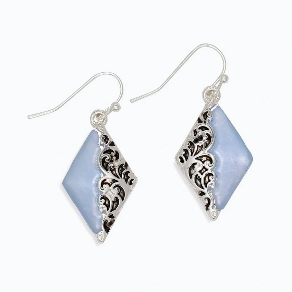 Periwinkle : Silver Filigree With Soft Blue Inlay Earrings