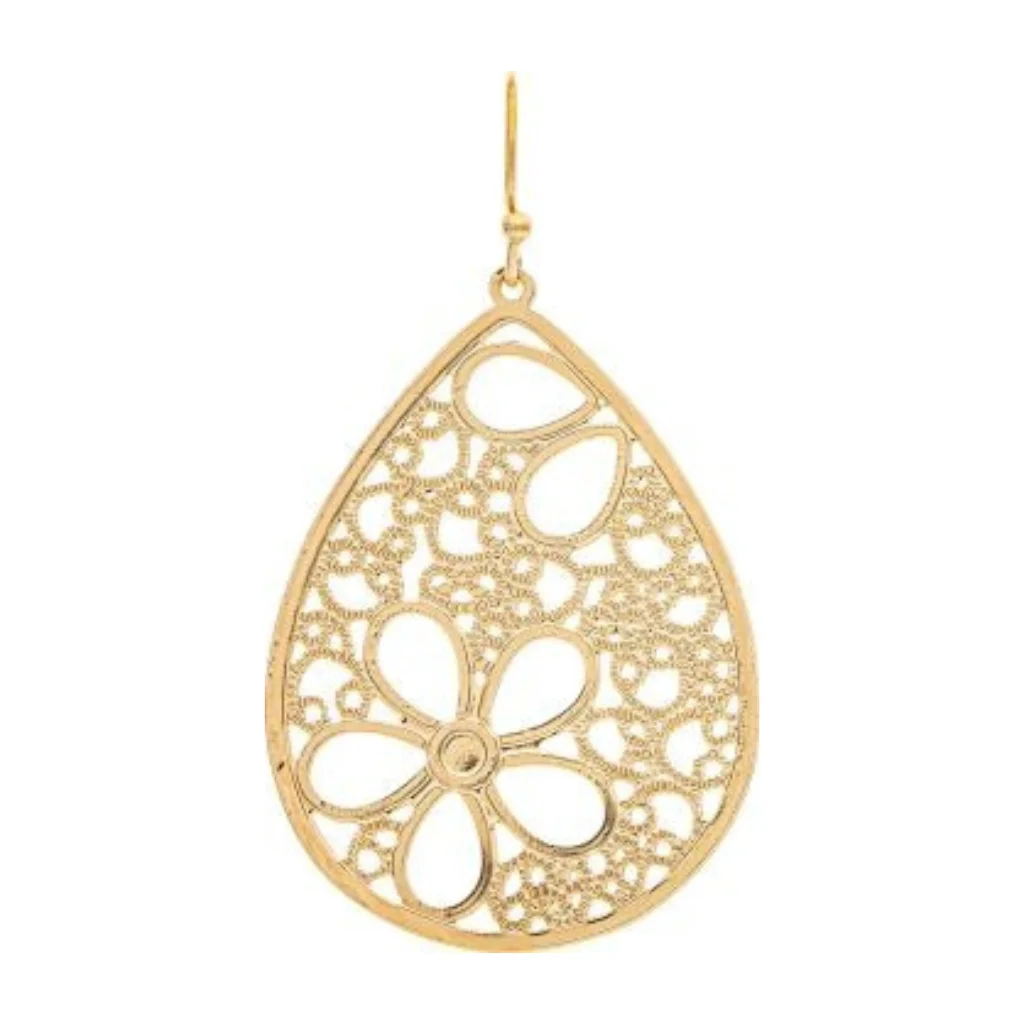 Rain Jewelry : Flower Cutout Filigree Teardrop Earrings