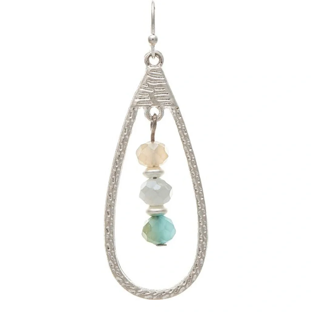 Rain Jewelry : Silver Blue White Bead Teardrop Drop Earring