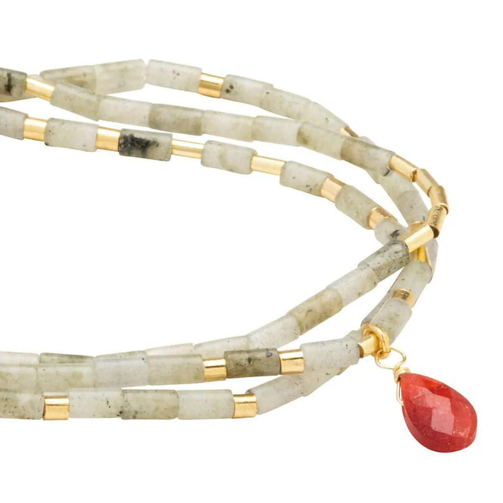 Scout Curated Wears : Teardrop Stone Wrap Labradorite/Fuchsia/Gold - Stone of Magic - Image 3