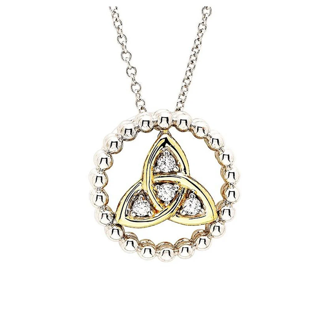 Shanore : Sterlin Silver CZ Trinity Knot Necklace with Gold Plate