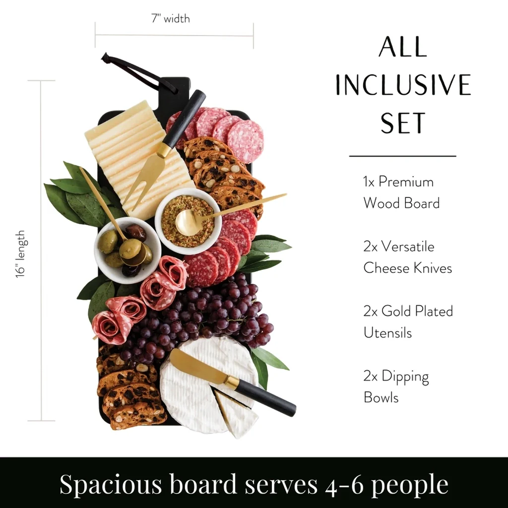 The Bamboo Abode : 7 Piece Black Charcuterie Board Gift Set - Image 3