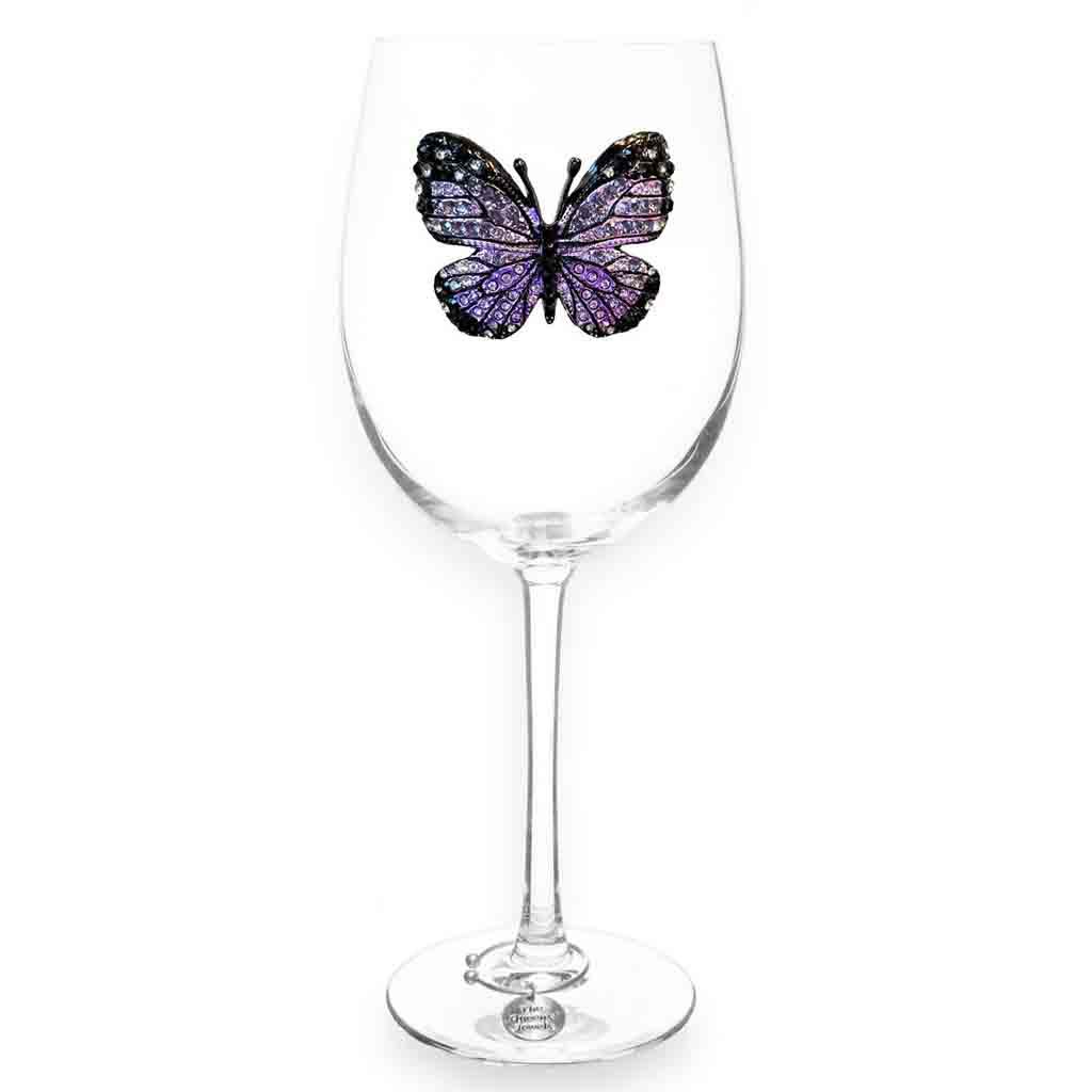 The Queens' Jewels : Purple Butterfly Jeweled Stemmed Wineglass